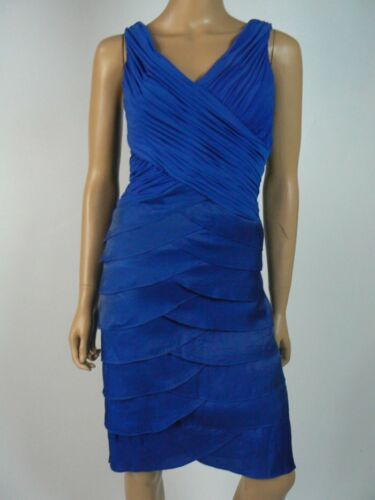 $120 Chaya Sapphire Blue Jersey Vneck Satin Tiered Sheath Dress 8 10 NWT C325 - Picture 1 of 4