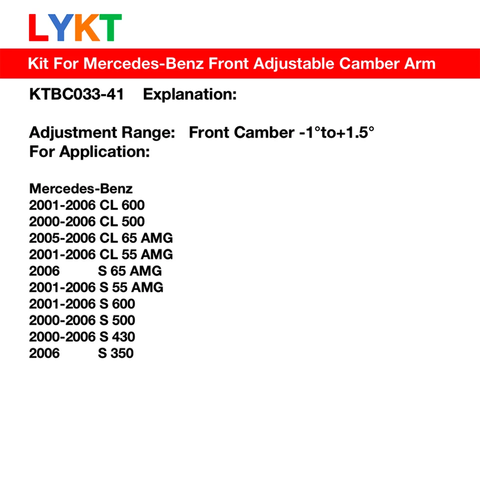 LYKT 2pcs Adjustable Arms Front Camber Kit for Benz CL500/600、55/65AMG & S350~60 Foto 2 de 4