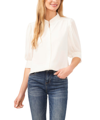 CeCe  Elbow Sleeve Open Collar Blouse Ivory Size S