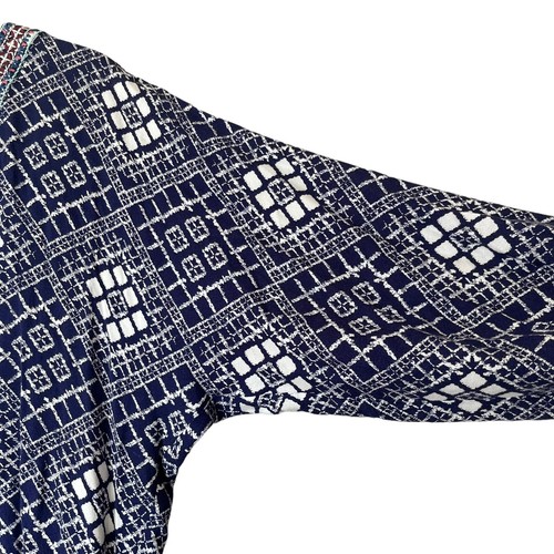 Ella Moss Lilia Dress In Navy Blue Size Small Embroidered Trim Geometric ED17801 - Picture 5 of 12