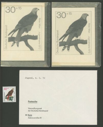 BRD FOTO-ESSAY`s 754/757 GREIFVÖGEL 1973 MILAN BIRDS OF PREY 2 DRAFT`s !! e891 - Bild 1 von 1