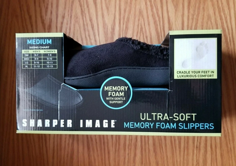 Sharper Image Ultra-Soft Memory Foam Slippers Black Unisex Medium Indoor/Outdoor - Image 2 of 4