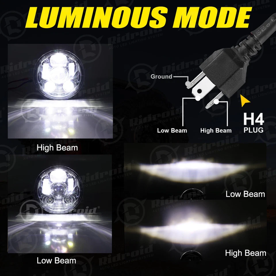 5-3/4" 5.75" LED Headlight Hi/Lo Beam for Harley-Davidson Dyna Wide Glide FXDWG - Image 3 of 4