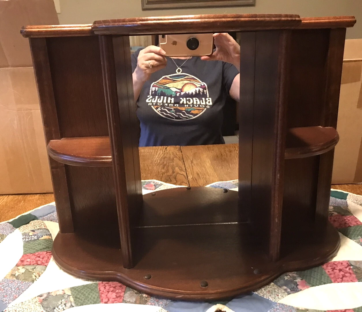 Vintage Wooden Wall Mirror Large Shelf
