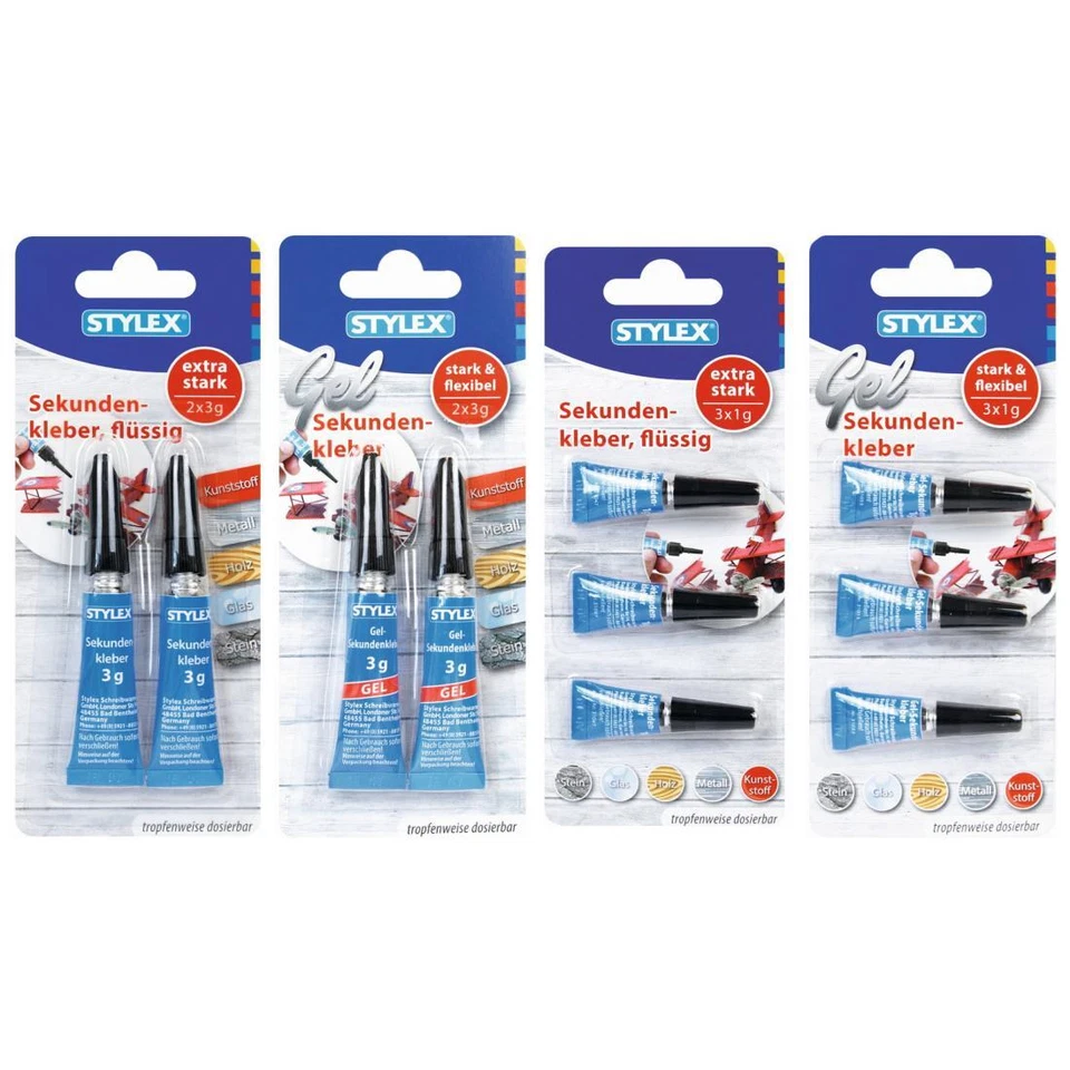 STYLEX Sekundenkleber Gel-Sekundenkleber 2 Tuben a 3 g oder 3 Tuben a 1 g