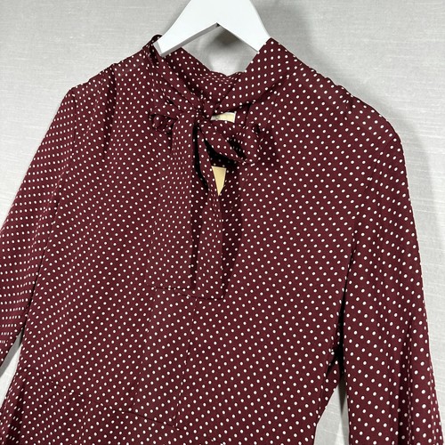 Michael Kors Dress Womans 4 Red Polka Dot Chic Neck Bow Tie Burgundy Silk Modest - Picture 3 of 15