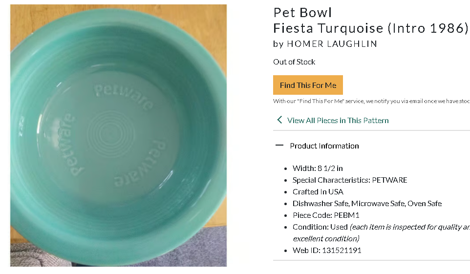 Fiesta Fiestaware PETWARE BOWL YELLOW Round Pet Food Water