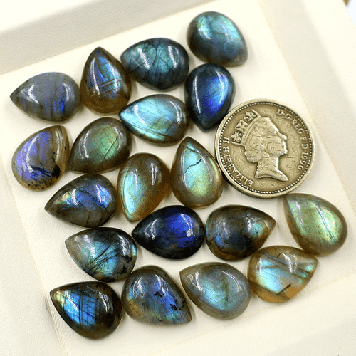19 Pcs Natural Labradorite Multi Blue Flash 16x12mm Pear Cabochon Gemstones Lot - Picture 4 of 12