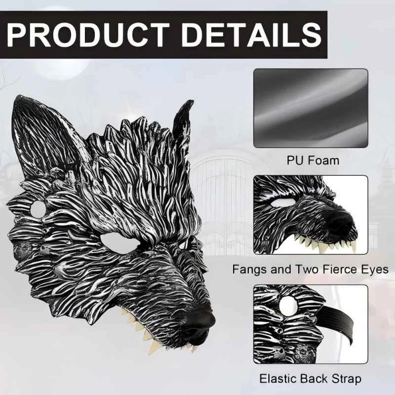 Halloween Gold/Silber Gruselige Wolf Maske für Party Maskerade Verkleidung Dekor - Bild 3 von 4