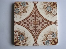ANTIQUE PILKINGTONS PRINT & TINT AESTHETIC FLORAL WALL TILE #E555 C1892 - 1909