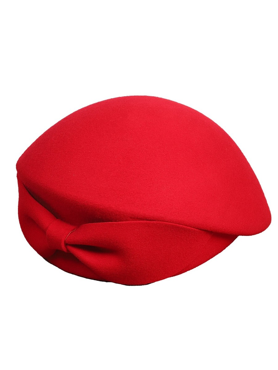 Women Wool Felt Fascinator Beret Hats Bow Red Wedding Bride  display picture 1