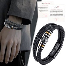 To My Son Love You Forever Leather Braided Bracelet Wristband  Gift Card TR