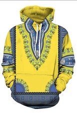 UNISEX AFRICAN PRINT DASHIKI LONG SLEEVE FASHION HOODIES SWEATSHIRT SIZE S