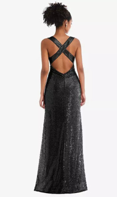 chinese dress ladies Sequin Backless Split Maxi Dress Black / M