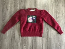 VTG Eagles Eye Sweater Maroon Cottagecore Teddy Bears Wool Wearable Art Size 38