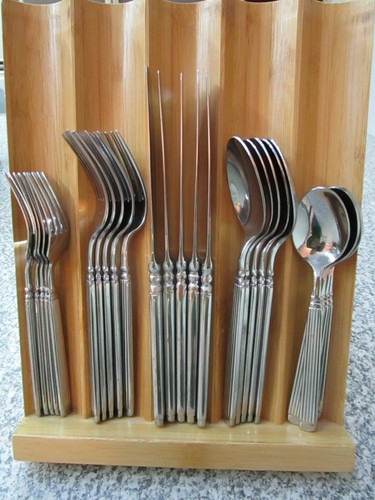 Bamboo Flatware Caddy Cutlery Holder 5-Compartment Silverware Holder - Picture 1 of 5