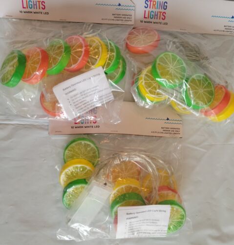 3 String Lights 10ct Fruit Slices Battery Powered Summer Lemon Lime Bullseye Set