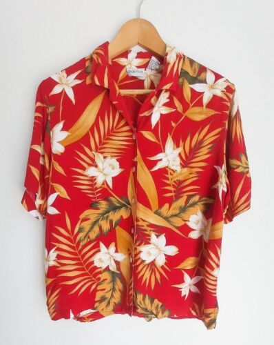 Vintage 80s Apparenza Hawaiian Floral Button Up B… - image 1