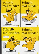 4 verschiedene Postkarten  "  s c h r e i b   m a l   w i e d e r  "  siehe Scan