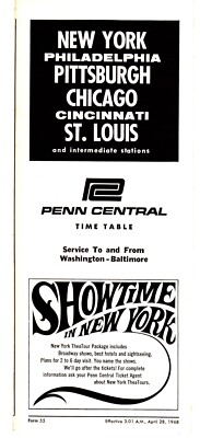 PENN CENTRAL RAILROAD - PENNSYLVANIA RR SYSTEM PUBLIC TIMETABLE - 4/28/1968