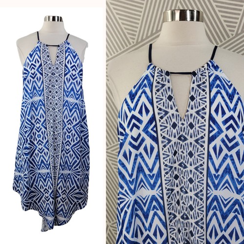 Mossimo Size Medium Shirt Dress Blue light boho flowy chiffon Geometric tie