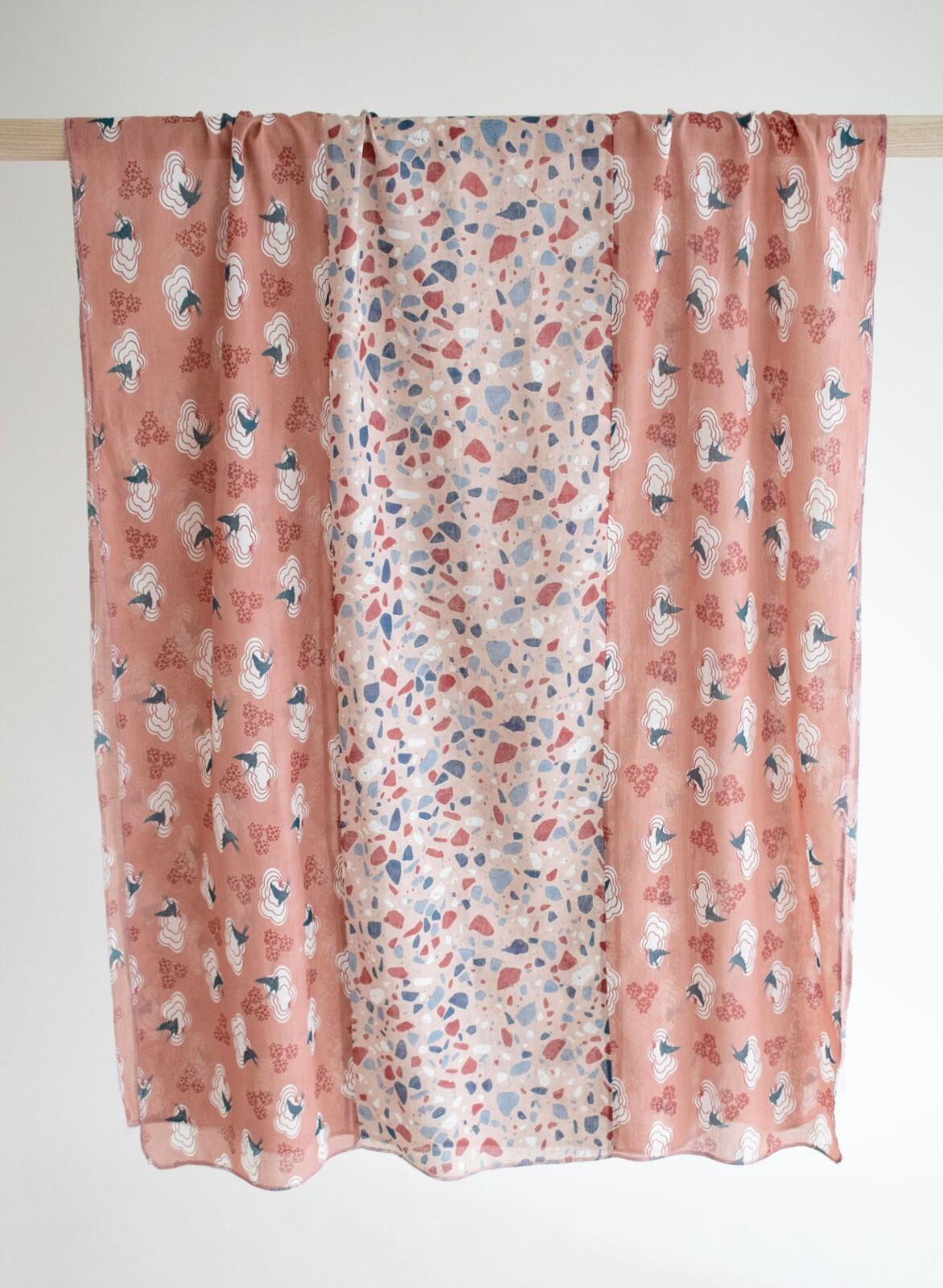 Damen Schal Baumwolle Tuch Sommer lang leicht 85x195cm altrosa gemustert 3 Patch