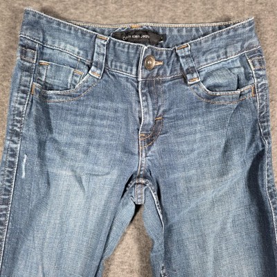 Calvin Klein Jeans Womens 4 Blue Straight Low Rise Distressed Embroidered Denim