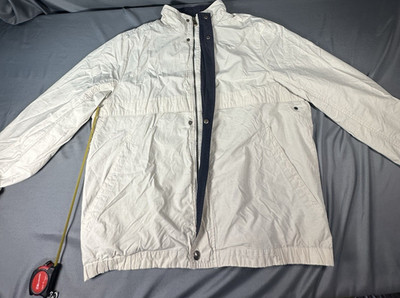 Pacific Trail Men's Beige Navy Windbreaker Jacket Zipper Button Size XL