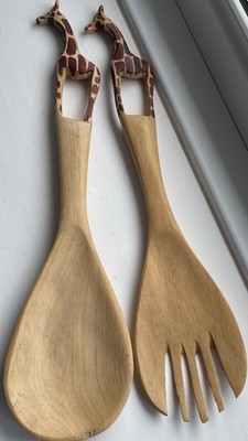 Holz ''Giraffe'' Salat Servier Löffel und Gabel Set Küchenutensilien Geschirr