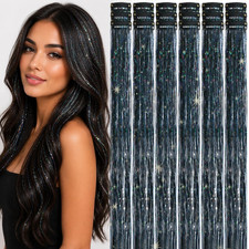 Hair Tinsel Clip in 18 Pcs Black Fairy Tinsel Hair Extensions