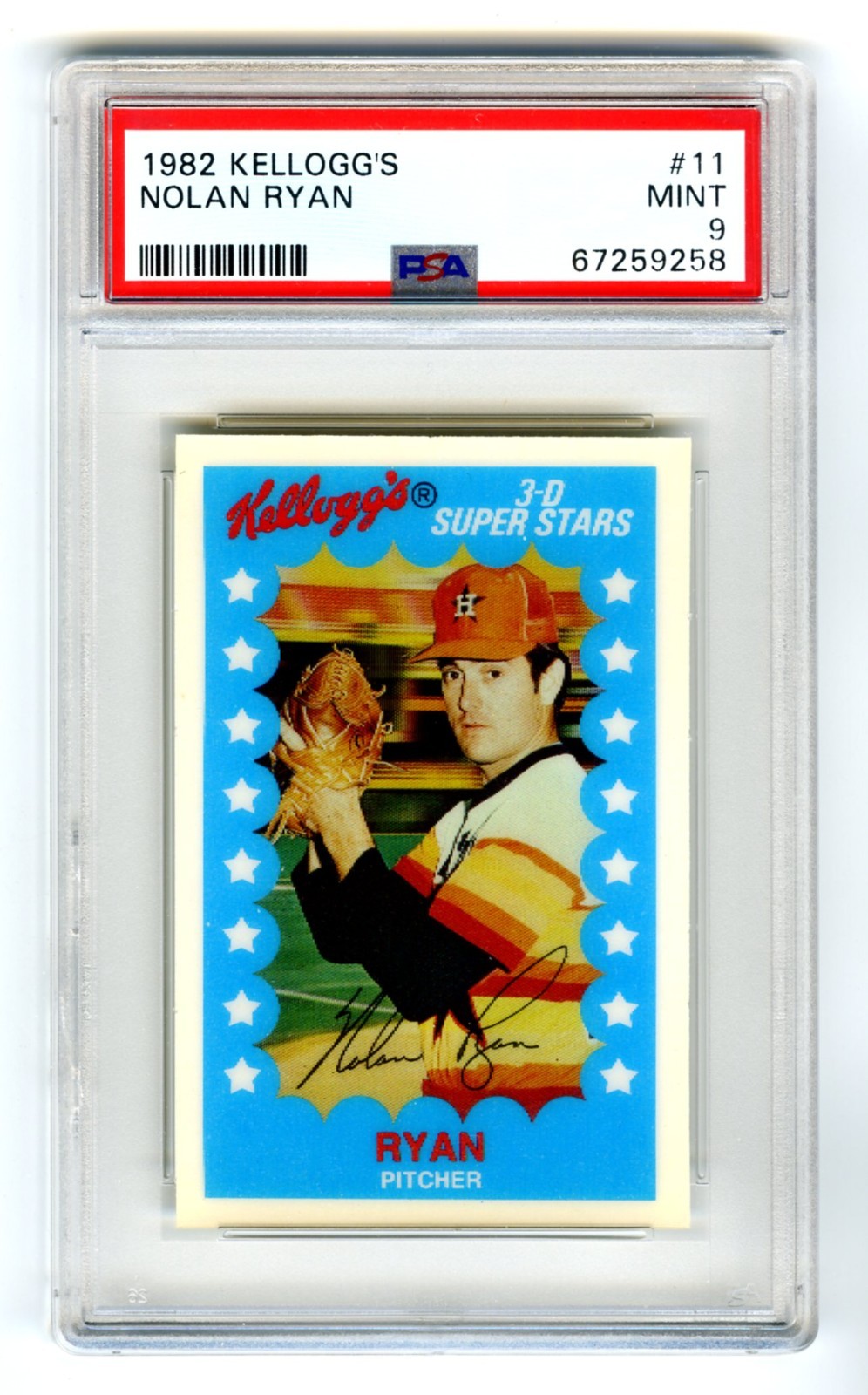 NOLAN RYAN (POP 274) 1982 KELLOGG'S 3-D SUPER STARS PSA-9 MINT CARD #11~NEW CASE