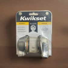Kwikset Deadbolt Entry Door Lock Set Polished Silver Metal Easy Install Security