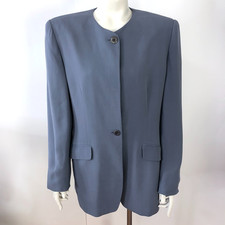 Jones New York 10 Vintage VTG 100 Silk Button Padded Blazer Jacket Gray MINT