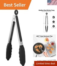 600ºF Heat Resistant Kitchen Tongs: 9 inch Silicone Cooking Tong with Firm Se...