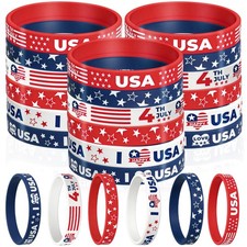18 Pcs American Flag Silicone Bracelets 4th of July Red White Blue Set