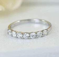 7-Stone Round CZ Sterling Silver Half Eternity Wedding Band Bridal Ring S14163