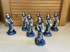 1991 Vintage Wilton Bridesmaids Cake Toppers 4.5 Inches Tall Six in Blue Dresses