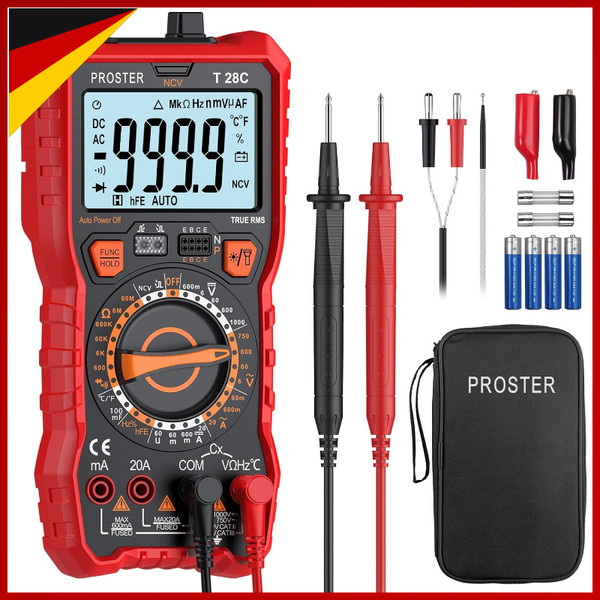 Digitales Multimeter 6000 ZäHler Trms Auto Range Ncv Detektor Rot MessgeräT-image