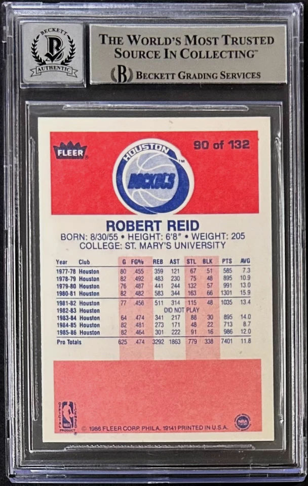 Robert Reid Signed Autographed 1986-87 Fleer Card #90 Beckett 15989222 Auto 10 - Image 2 of 2