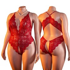 Plus Size Sexy Lingerie Women Lace Hollow Bodysuit Babydoll Dress Underwear Set