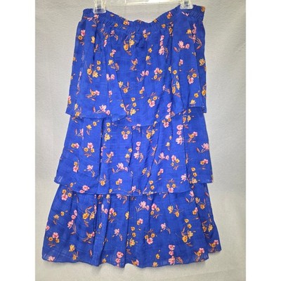 Draper James RSVP Blue Floral Tiered Midi Skirt XL Elastic Waist Boho