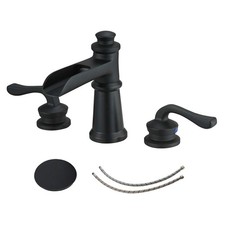 Widespread Bathroom Faucet 3 Holes Matte Black with Pop Up Drain Assembly and...