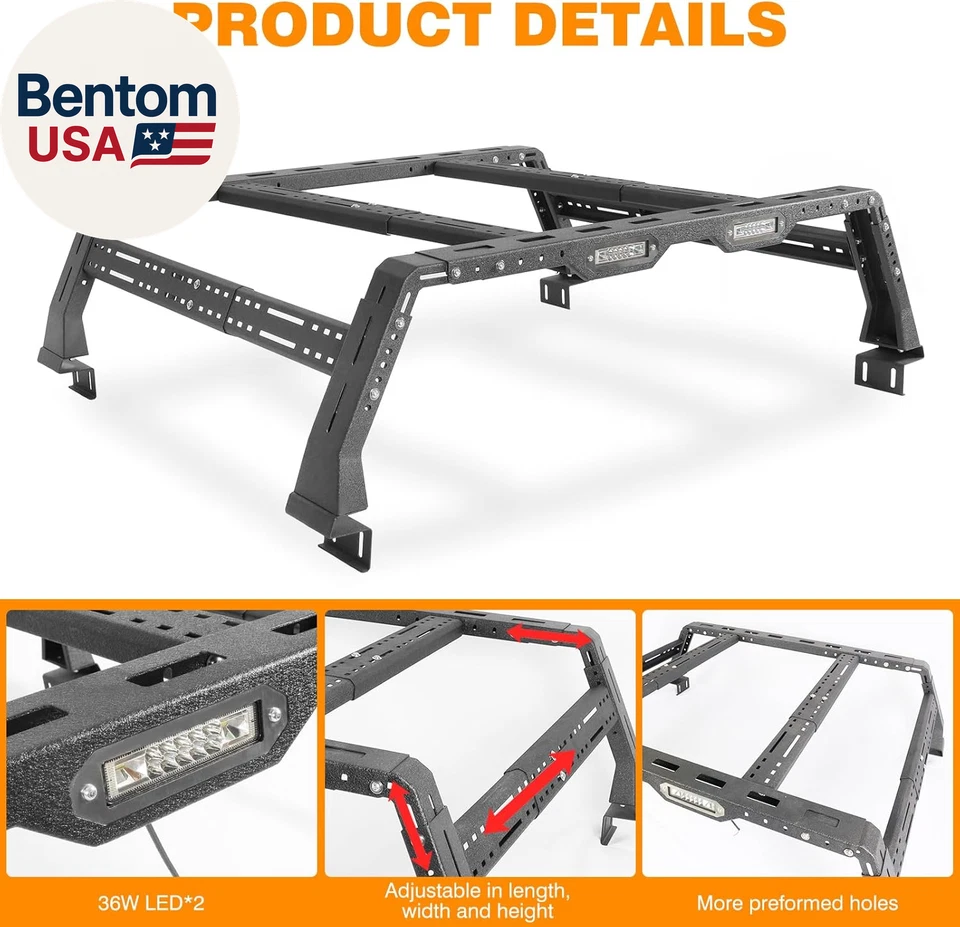 Barras portadoras de caja para camioneta compatibles con Dodge Ram 1500, Tacoma, Tundra, Jeep Gladiator JT,  Foto 3 de 4