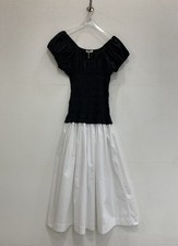 DOEN Two tone pleated elastic cotton long skirt, black and white flowing dress
