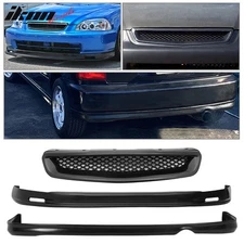 Fits 96-98 Honda Civic Mugen Style Front + Rear Bumper Lip + TR Front Hood Grill