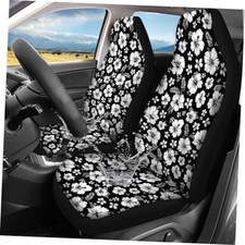 Black Hibiscus Floral Automobile Seat Cover Sets - Black White