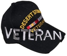 Veteran Desert Storm Baseball Cap Black Military Hat Campaign Ribbons NEW