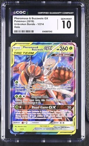 Pokemon Pheromosa & Buzzwole GX 1/214 Unbroken Bonds #1 Tag Team GEM MINT CGC 10