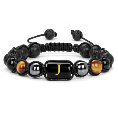 Initial Beaded Bracelets for Men,8mm Tiger Eye Obsidian Hematite Triple Pro - 01