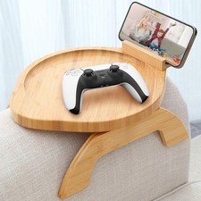 Couch Arm Tray Table,Bamboo Sofa Side Tables Clip-on 11.8, Round Natutal